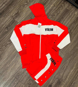 Custom <b>Men's</b> Color Block Nylon Windbreaker <b>Jacket</b> and Snap Button Shorts Set Full Zip Water Resistant Tracksuit - Product Image 4