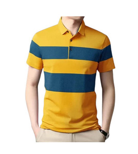 T-shirt polo en coton poly pour homme, tissu léger et respirant à rayures, prix promotionnel direct usine, idéal pour les événements promotionnels. - Product Image 1