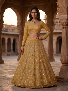 Indian Wedding Wear Faux Georgette Lehenga Choli with Embroidered <b>Sequins</b> Mirror Work Heavy <b>Flare</b> Dupatta and Unstitched Blouse - Product Image 3