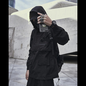 Men Black <b>Hooded</b> Hard <b>Shell</b> <b>Jacket</b> Waterproof Zip Fly Oversized Fit With Pockets All Seasons Outdoor Wear - Product Image 6