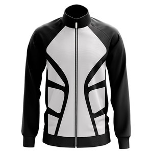 <b>Men's</b> Black <b>White</b> Geometric Print Racer <b>Jacket</b> Zipper Stand Collar Sporty Outerwear Sublimation Transfer Print Autumn Wear - Product Image 4