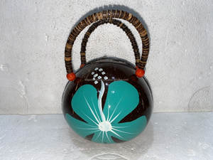 Vietnam Manufacture Women's Daily Souvenir Coconut Shell Beach Bag with Leather Handle Lining and Feathers Decoration for causal - Product Image 6