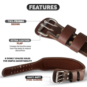 Ceinture de musculation de bonne qualité, couleur marron, en cuir de vachette léger, pour entraînement de force et musculation. - Product Image 4