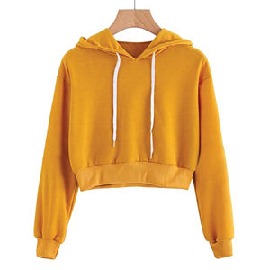 Sweat à capuche court unisexe OEM pour femme, tricoté, respirant, effet vieilli, vierge, coupe oversize, avec logo personnalisé brodé - Product Image 1