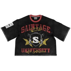Hot Selling Men's Vintage Studded Cropped Boxy T-Shirt Fleece Shorts Casual Acid Wash Breathable <b>Lightweight</b> Quick Dry Two-Piece - Product Image 5