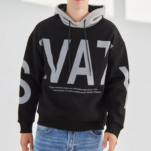 Sweat à capuche décontracté pour homme, anti-plis, en polaire écologique, imprimé Asali, respirant, en coton et polyester - Product Image 1