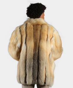Custom <b>Plus</b> <b>Size</b> Winter Thick Luxury Bomber Coat With Fur Collar Stripe Straight Men's Natural Golden Fox Fur Jackets - Product Image 1