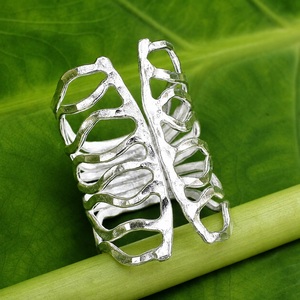 925 Sterling Silver Wide Cuff Wrap Ring Modern Hammered Handmade Fashion Jewelry for Women - Product Image 1