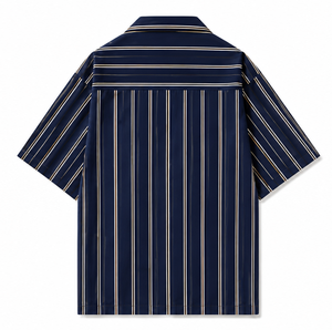 เสื้อเชิ้ตลำลองแขนสั้นลายทางสำหรับผู้ชาย ปกพับได้ ใส่ได้ในฤดูร้อน - Product Image 2