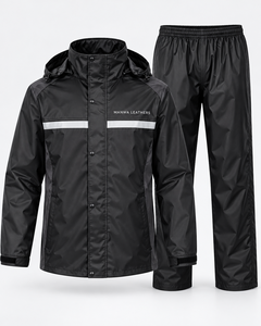 Traje impermeable negro para hombre, chaqueta de lluvia de PVC con capucha, ropa de lluvia con franja reflectante, pantalones de lluvia con capucha para hombre - Product Image 6