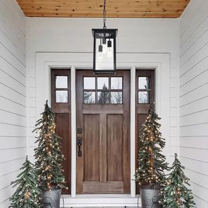 Lampada da Soffitto Nera Antiruggine Impermeabile per Esterni, Lanterna Sospesa per Portico, Stile Rustico per Esterni - Product Image 4