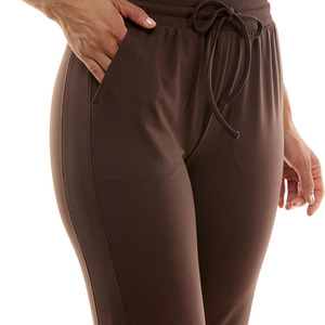 Women's <b>Brown</b> Knitted <b>Jogger</b> Pants Mid Waist Drawstring Ankle-Length Casual Solid Color With Side Stripe Regular Fit Autumn Wear - Product Image 3