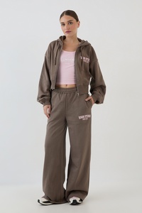 Pantalones deportivos de mujer color topo, de pierna ancha, corte holgado, cintura alta, pierna recta, estilo casual, para descanso y atletismo, venta al por mayor - Product Image 5
