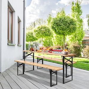 Set da Picnic Portatile Pieghevole per Esterni 3 Pezzi, Tavolo da Pranzo da Giardino con Piano in Legno e Struttura in Acciaio - Product Image 1
