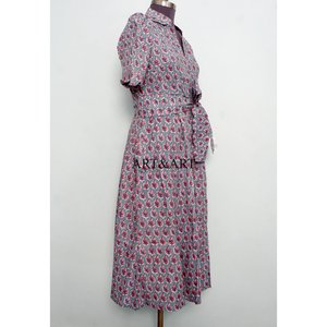 Robe d'été décontractée bohème sexy et élégante pour femme, longueur cheville, 100 % coton, col en V, imprimé floral, haute qualité, style doux – Grande Vente - Product Image 3