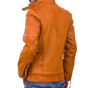 Chaqueta de cuero vintage para hombre, chaqueta de motorista de cuero de vaca marrón - Product Image 2