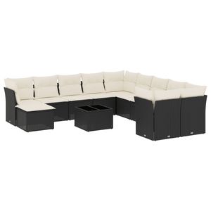 Conjunto de Sofá de Jardín de Ratán PE Negro y Acero con Recubrimiento en Polvo con Vidrio Templado, Muebles Elegantes para Exteriores - Product Image 2