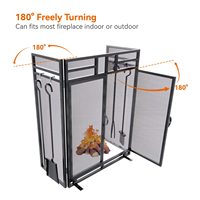 Paravent de cheminée en fer forgé 32"x48" avec portes et ensemble d'outils, grille de protection anti-étincelles pliable à 3 panneaux en métal pour foyer