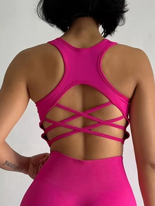 Fashionable Pink Ribbed Racerback Crop Top and Scrunch Butt Biker Shorts <b>Set</b> for Ladies Perfect Workout <b>Yoga</b> Running Fitness - Product Image 5