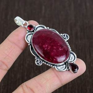 Pendentif délicat en rubis, argent sterling 925, collier tribal fait main, bijoux de luxe, cadeau pour femme - Product Image 4