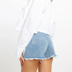 Premium Quality Fabric Wholesale Stylish Denim <b>Shorts</b> High Waist Fashion 2025 Summer Custom Size Women Denim <b>Shorts</b> - Product Image 2