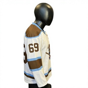 Custom Ice Hockey Jersey Men's White Brown Cartoon <b>Dog</b> Front 69 Shore Sublimated V-Neck Full Sleeve Polyester Breathable - Product Image 5