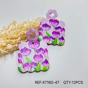 Orecchini pendenti alla moda con design floreale viola, set da 12 pezzi per accessori da donna - Product Image 2