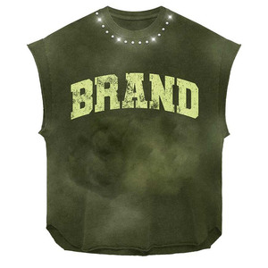 Custom Trending Premium Quality Material 100% Cotton Fabric Tank Top Casual Sport Wear Silk Screen Printed Rhinestone For Unisex - Product Image 3