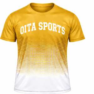 Golden Yellow and <b>White</b> Gradient Sublimation T <b>Shirt</b> <b>Men</b> <b>Short</b> <b>Sleeve</b> Crew Neck Custom Printed Sports Training Performance - Product Image 1