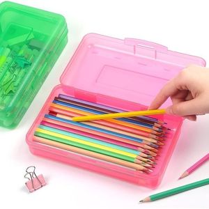 1 Pack Clear <b>Plastic</b> Pencil <b>Box</b> with Snap-Tight Lid <b>Large</b> Capacity Stackable Storage Bin Stylish Office Supply - Product Image 1