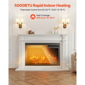 Inserto para chimenea eléctrica de 26 pulgadas, negro, montado en la pared, llama ajustable, temporizador 8H, Control remoto, calentador interior, 750W/1500W - Product Image 2