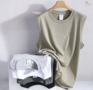 Débardeur d'été 100 % coton pour homme, coupe ample, bords bruts, tricoté, décontracté, sans manches, écologique, séchage rapide, respirant, col rond - Product Image 1