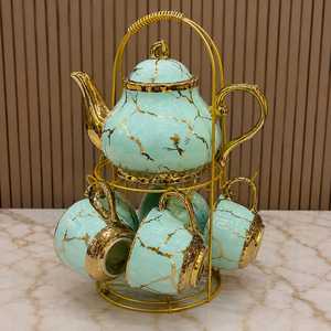 Green Gold European Design Porcelain <b>Mug</b> <b>Set</b> Gold Trim Solid Pattern Eco-Friendly Microwave Dishwasher Safe Gift Box Included - Product Image 1