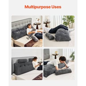 Cuscino per Testiera King Size con 2 Tasche Laterali e 2 Poggiatesta, Lavabile in Flanella, Cuscino da Lettura e Poggiatesta - Product Image 6