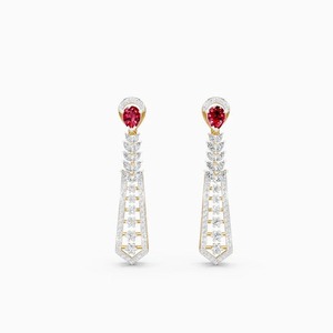 ต่างหูทรงหยดน้ำสไตล์เพียร์รูบี้ ประดับเพชร 2.23 กะรัต และพลอย 1.65 กะรัต |   ในโทนสีทอง 9K สีเหลือง สีขาว และสีโรสโกลด์ - Product Image 3