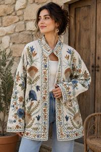 Premium Cotton Quilted Kantha Jacket for Women Handmade Vintage Reversible Ethnic Block <b>Print</b> Winter Jacket Sustainable Apparel - Product Image 3