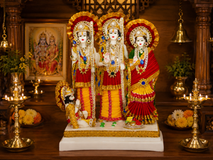 Handmade Marble Dust Ram Parivar <b>Statue</b> Traditional <b>Religious</b> Art Deco Figure Decor for Tabletop Display Diwali Wedding - Product Image 1