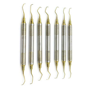 ชุดเครื่องมือกรีซีย์ คิวเร็ต สำหรับงานทันตกรรมปริทันต์ ด้ามจับกลวง สีทอง ปลายสองด้าน สำหรับอุดฟันด้วยวัสดุคอมโพสิต และเครื่องมือขูดหินปูนทางการผ่าตัด - Product Image 4