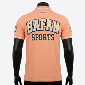 Camiseta polo premium de algodón 220 GSM para hombre, color naranja melocotón, con logotipo bordado en parche, camiseta personalizada, polos para hombre - Product Image 2