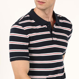 Polo de Algodón a Rayas con Logotipo Personalizado para Hombre, Color Azul Marino, Manga Corta, Estilo Casual para Golf, Corte Regular - Product Image 5