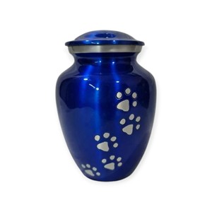 Urne funéraire brillante pour animaux de compagnie, couleur violet foncé, avec empreintes de pattes argentées douces, pour commémorer un animal bien-aimé - Product Image 5