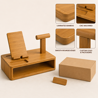 Organisateur de bureau multifonctionnel moderne en bambou, support pour téléphone, support pour tablette, support pour montre, étagère ouverte, plateau de rangement, gestion des câbles