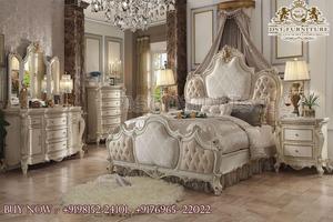 Lit Queen Size au design classique Baroque avec table de chevet, acheter un ensemble de chambre à coucher blanc et or, mobilier de chambre à coucher royal victorien New York - Product Image 4