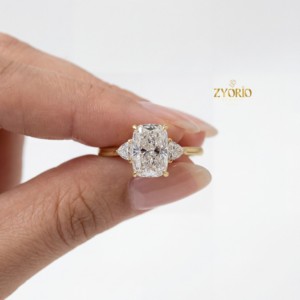 Anillo de compromiso de lujo moderno con corte cojín alargado, engaste catedral, diamante cultivado en laboratorio, oro macizo de 14K, anillo de boda para mujer, para fiesta - Product Image 1