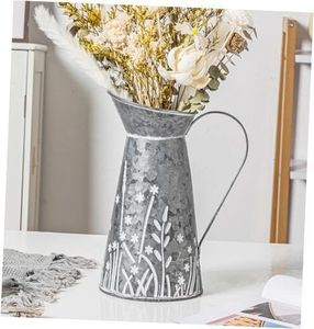 Florero Galvanizado Multiusos, Contenedor Decorativo de Metal Plateado para Flores Artificiales y Arreglos Verdes - Product Image 1
