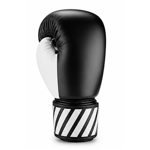 Gants de boxe robustes en cuir PU et latex 12oz pour hommes, avec poignets rayés noir et blanc, pour le sparring - Product Image 5