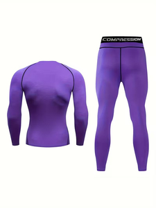 High Quality Custom Made Breathable Lightweight Men's Compression Running <b>Sets</b> 100% Cotton Solid Pattern Winter Workout - Product Image 2