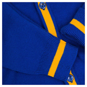 เสื้อคาร์ดิแกนถักไหมพรมคอวีสีน้ำเงินสำหรับผู้หญิง แต่งขอบสีเหลือง แขนยาว สวมใส่สบาย ไม่เป็นขุย ผลิตจากอะคริลิก เหมาะสำหรับใส่ในฤดูใบไม้ร่วง - Product Image 4