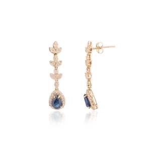 14K Solid Gold Natural Blue Sapphire <b>Diamond</b> Drop <b>Dangle</b> <b>Earrings</b> - Product Image 4