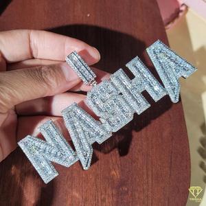 <b>Iced</b> <b>Out</b> Moissanite Diamond " NASHA " Pendant Necklace Hip Hop Jewelry With Cuban Link <b>Chain</b> - Product Image 3